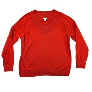 J. Jill Sweater Women's Small Petite Orange Long Sleeve Pullover Ribbed Border